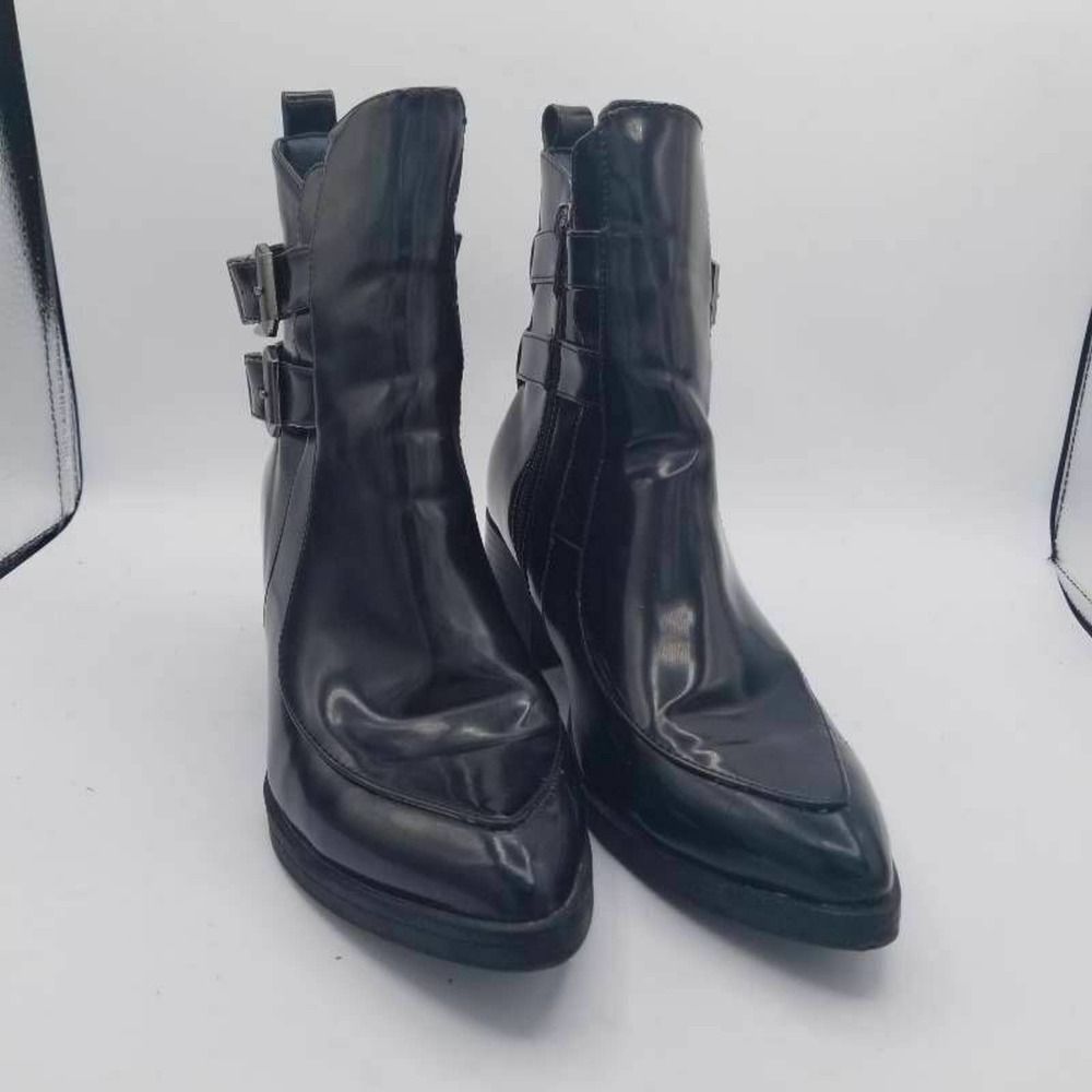 Spot On  Ankle Boots Booties Black Block Heel Pointed Toe Buckle Zip 5/38